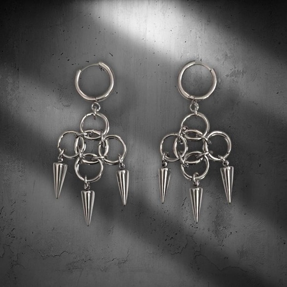 Jewelry - Stainless Steel Multi Chain Link Spike Drop Earrings